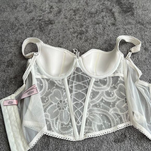 Victoria Secret ivory lace bustier corset top floral mesh - Picture 5 of 8